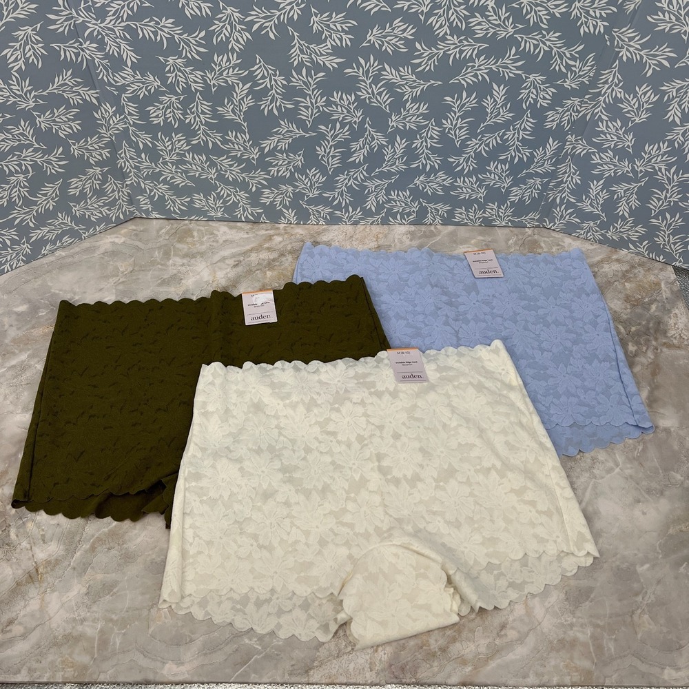NEW lot Auden Invisible edge lace boyshort panties 3pr underwear white blue M